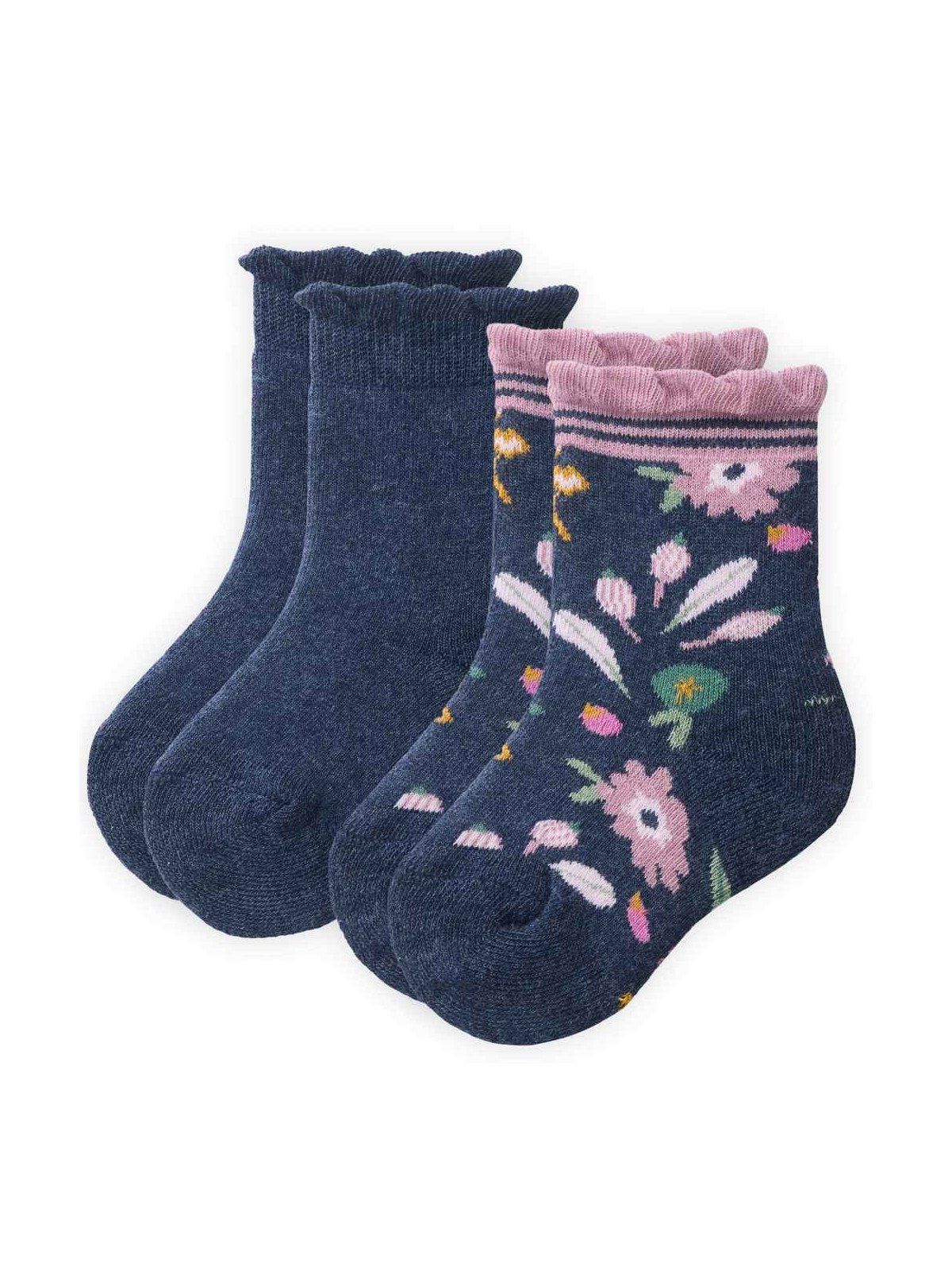 People Wear Organic - Bio Kinder Frottee Strümpfe Doppelpack mit Blumen-Allover/uni