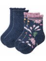 People Wear Organic - Bio Kinder Frottee Strümpfe Doppelpack mit Blumen-Allover/uni