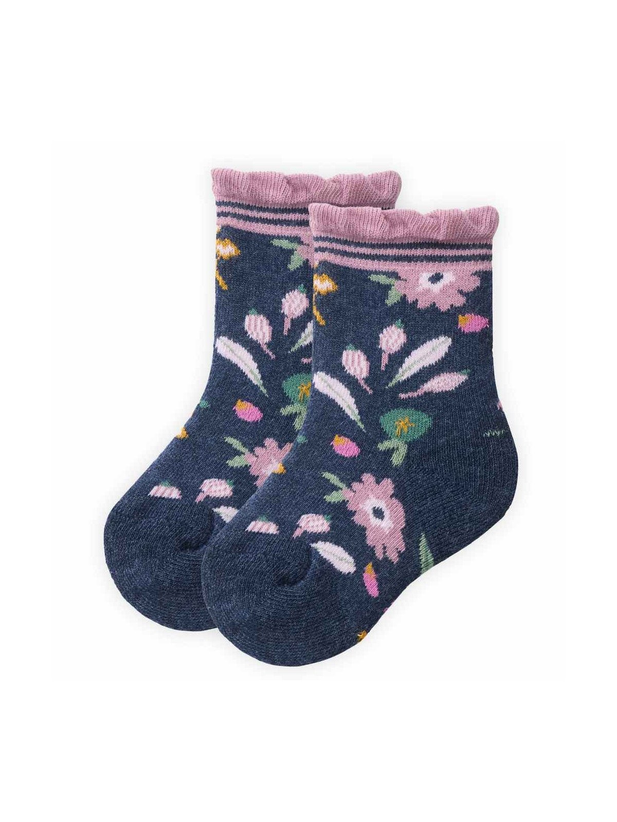 People Wear Organic - Bio Kinder Frottee Strümpfe Doppelpack mit Blumen-Allover/uni