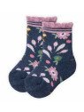 People Wear Organic - Bio Kinder Frottee Strümpfe Doppelpack mit Blumen-Allover/uni