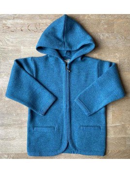 FLOMAX - Bio Kinder Walk Jacke mit Kapuze, Wolle, türkis