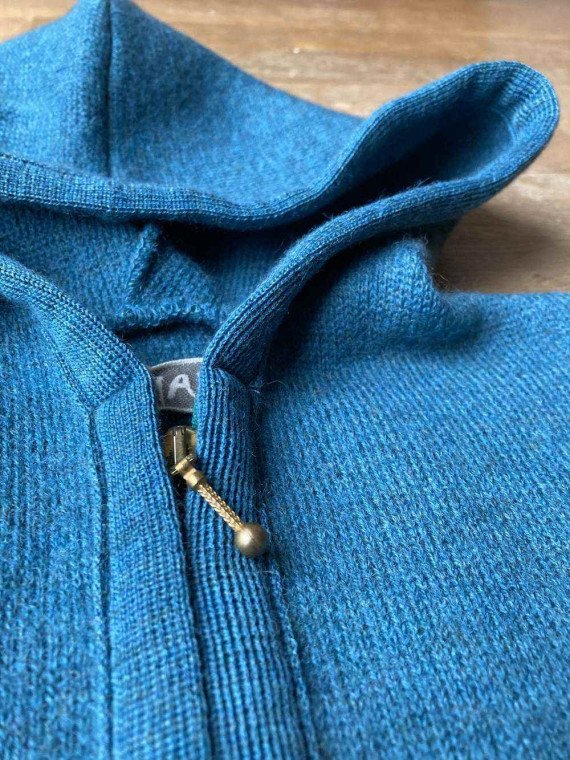 FLOMAX - Bio Kinder Walk Jacke mit Kapuze, Wolle, türkis