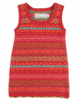 FLOMAX - Bio Kinder Kleid "Tami" mit Muster, Wolle, mohnrot/mutli