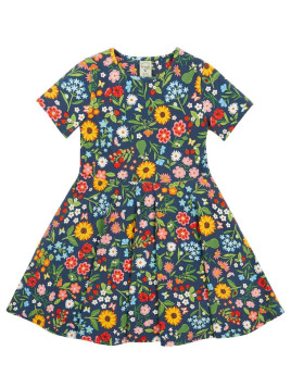 frugi - Bio Kinder Jersey Kleid kurzarm "Sunshine" mit Gartenblumen-Allover