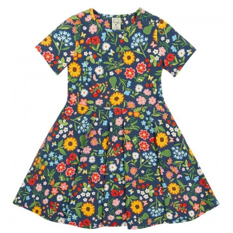 frugi - Bio Kinder Jersey Kleid kurzarm "Sunshine" mit Gartenblumen-Allover