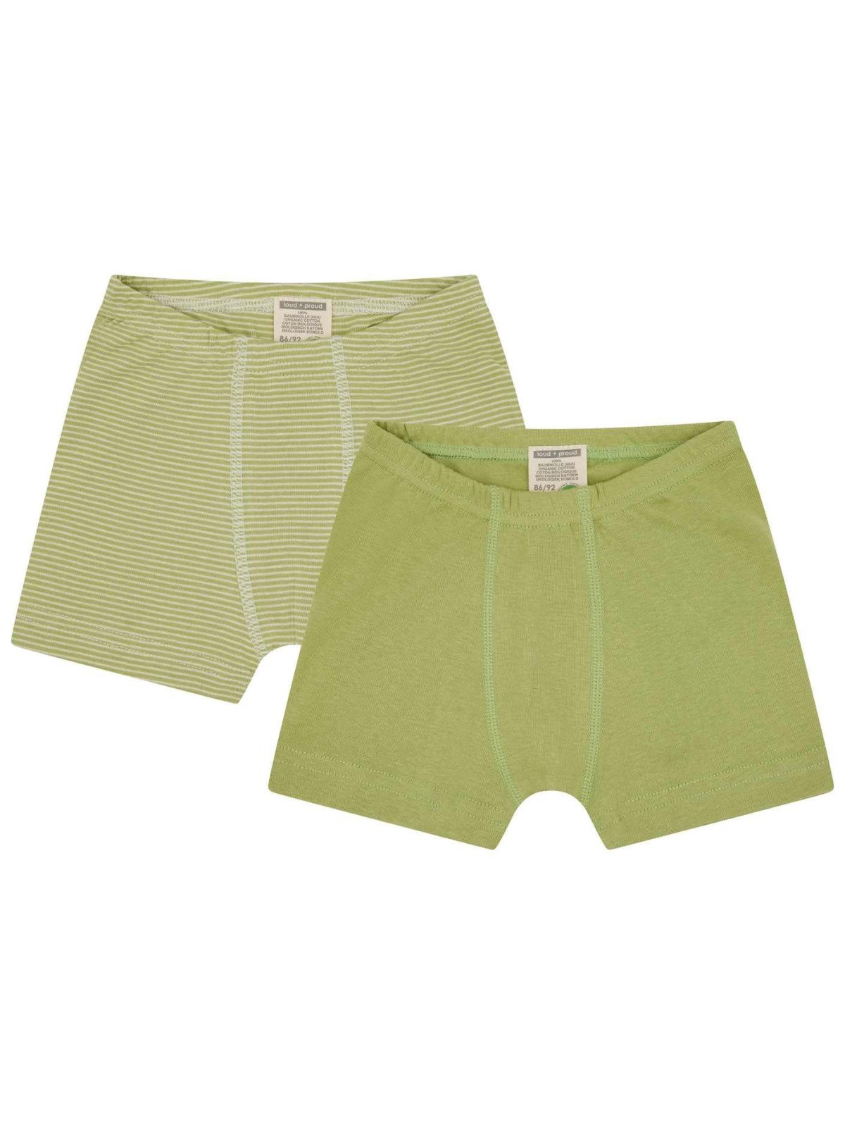 loud + proud - Bio Kinder Hipshorts Doppelpack mit Streifen/uni, avocado