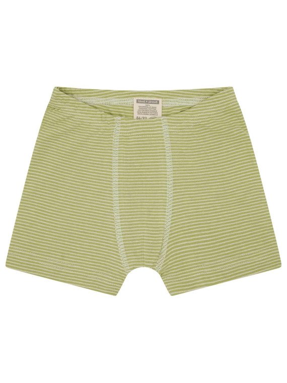 loud + proud - Bio Kinder Hipshorts Doppelpack mit Streifen/uni, avocado