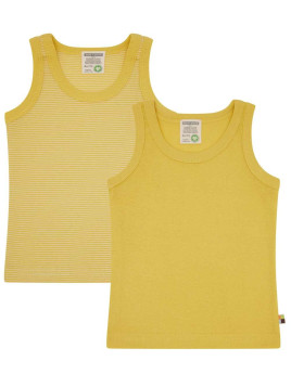 loud + proud - Bio Kinder Unterhemden Doppelpack mit Streifen/uni, gold