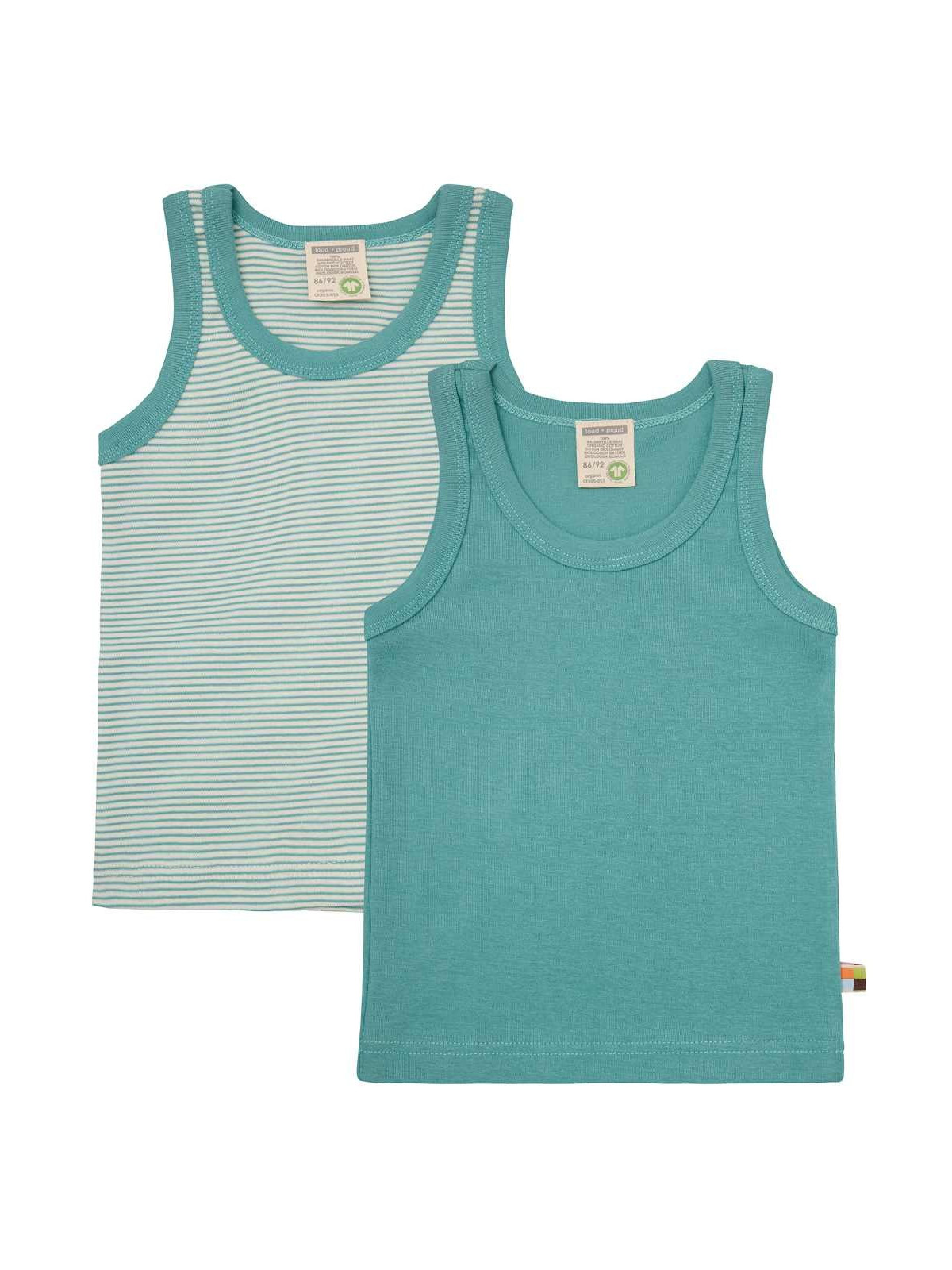 loud + proud - Bio Kinder Unterhemden Doppelpack mit Streifen/uni, oregano