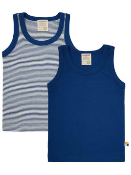 loud + proud - Bio Kinder Unterhemden Doppelpack mit Streifen/uni, ultramarine