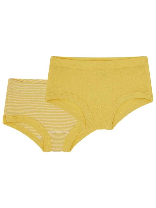 loud + proud - Bio Kinder Panties Doppelpack mit Streifen/uni, gold