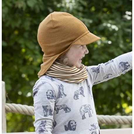 PICKAPOOH - Bio Kinder Mütze "PICKAPOOH-Sunny" mit Nackenschutz, Wolle/Seide, caramel