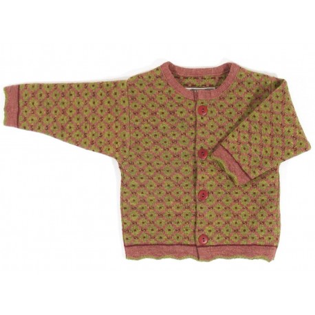 FLOMAX - Bio Kinder Strickjacke "FLOMAX-Tilda" mit Muster, Wolle, rosenholz/farn