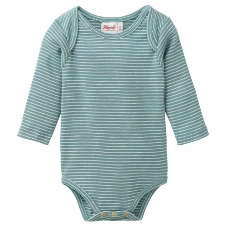 People Wear Organic - Bio Baby Body langarm mit Streifen, petrol