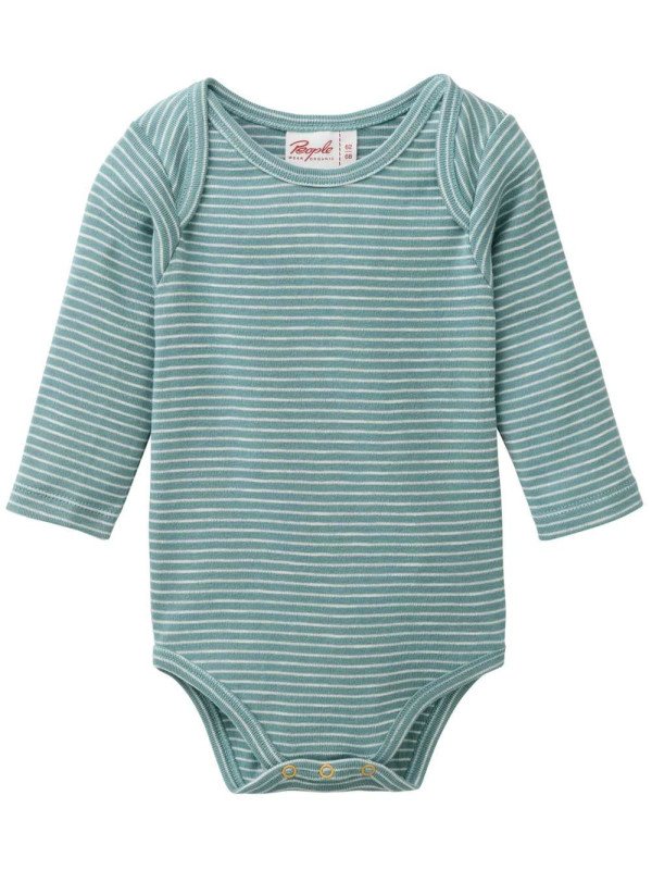 People Wear Organic - Bio Baby Body langarm mit Streifen, petrol