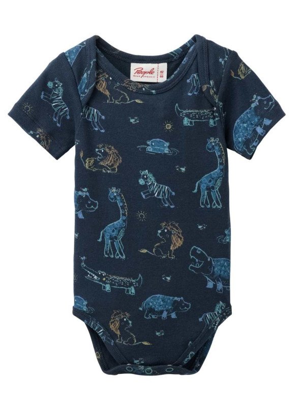 People Wear Organic - Bio Baby Body kurzarm mit Savannentieren-Allover