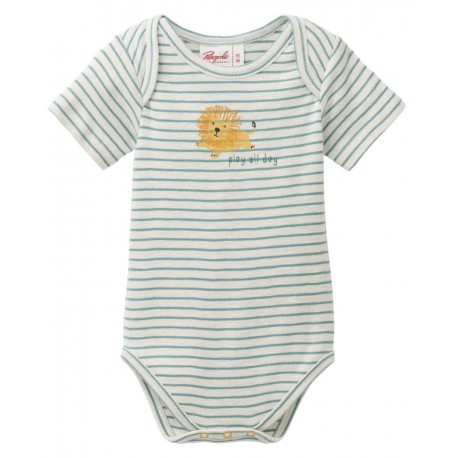 People Wear Organic - Bio Baby Body kurzarm mit Löwen-Druck und Streifen, mint