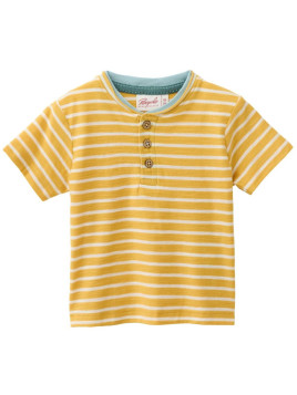 People Wear Organic - Bio Baby T-Shirt mit Knopfleiste und Streifen, gelb