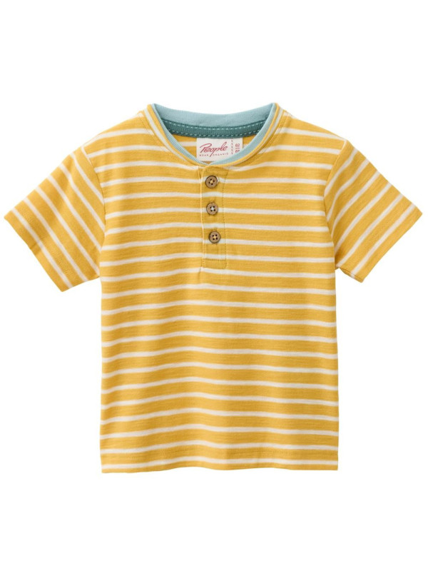 People Wear Organic - Bio Baby T-Shirt mit Knopfleiste und Streifen, gelb