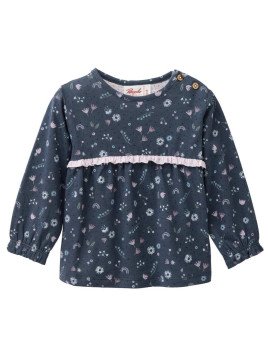 People Wear Organic - Bio Baby Langarmshirt mit Rüsche und Blumen-Allover, blau