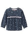 People Wear Organic - Bio Baby Langarmshirt mit Rüsche und Blumen-Allover, blau