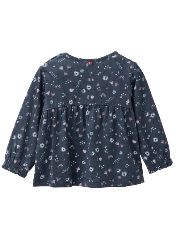 People Wear Organic - Bio Baby Langarmshirt mit Rüsche und Blumen-Allover, blau