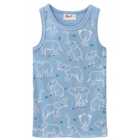 People Wear Organic - Bio Kinder Unterhemd mit Elefanten-Allover, blau