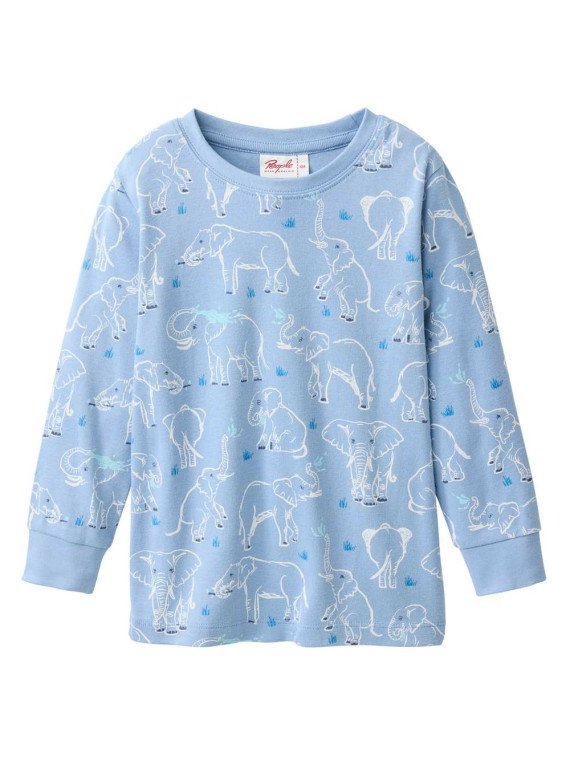 People Wear Organic - Bio Kinder Schlafanzug mit Elefanten-Allover, blau