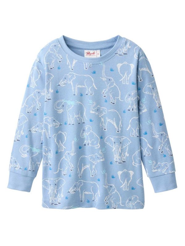 People Wear Organic - Bio Kinder Schlafanzug mit Elefanten-Allover, blau