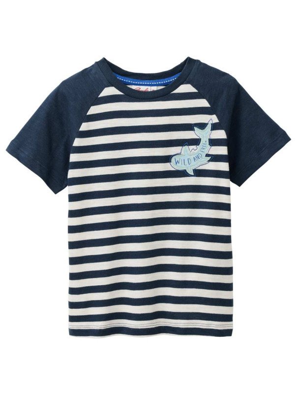 People Wear Organic - Bio Kinder T-Shirt mit Hai-Applikation und Streifen