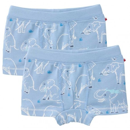 People Wear Organic - Bio Kinder Hipshorts Doppelpack mit Elefanten-Allover, blau