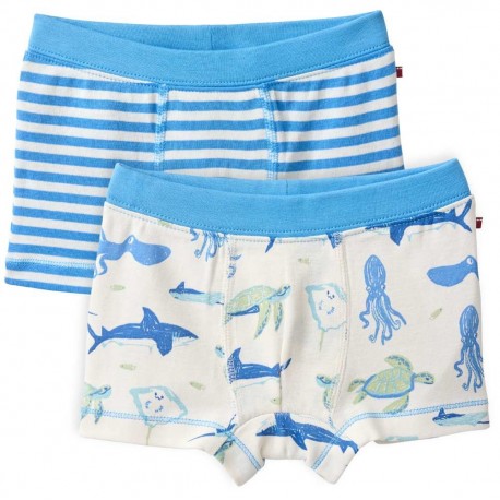 People Wear Organic - Bio Kinder Hipshorts Doppelpack mit Meerestiere-Allover/uni
