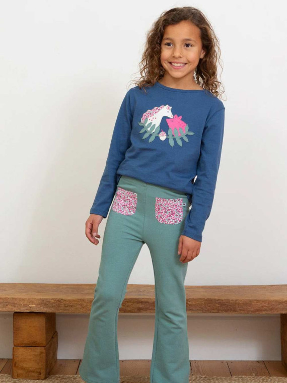 kite kids - Bio Kinder Langarmshirt mit Pony/Schweine-Applikation