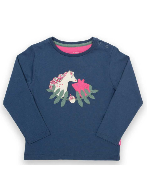 kite kids - Bio Kinder Langarmshirt mit Pony/Schweine-Applikation