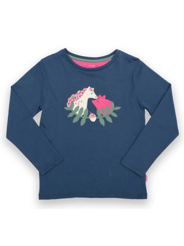 kite kids - Bio Kinder Langarmshirt mit Pony/Schweine-Applikation