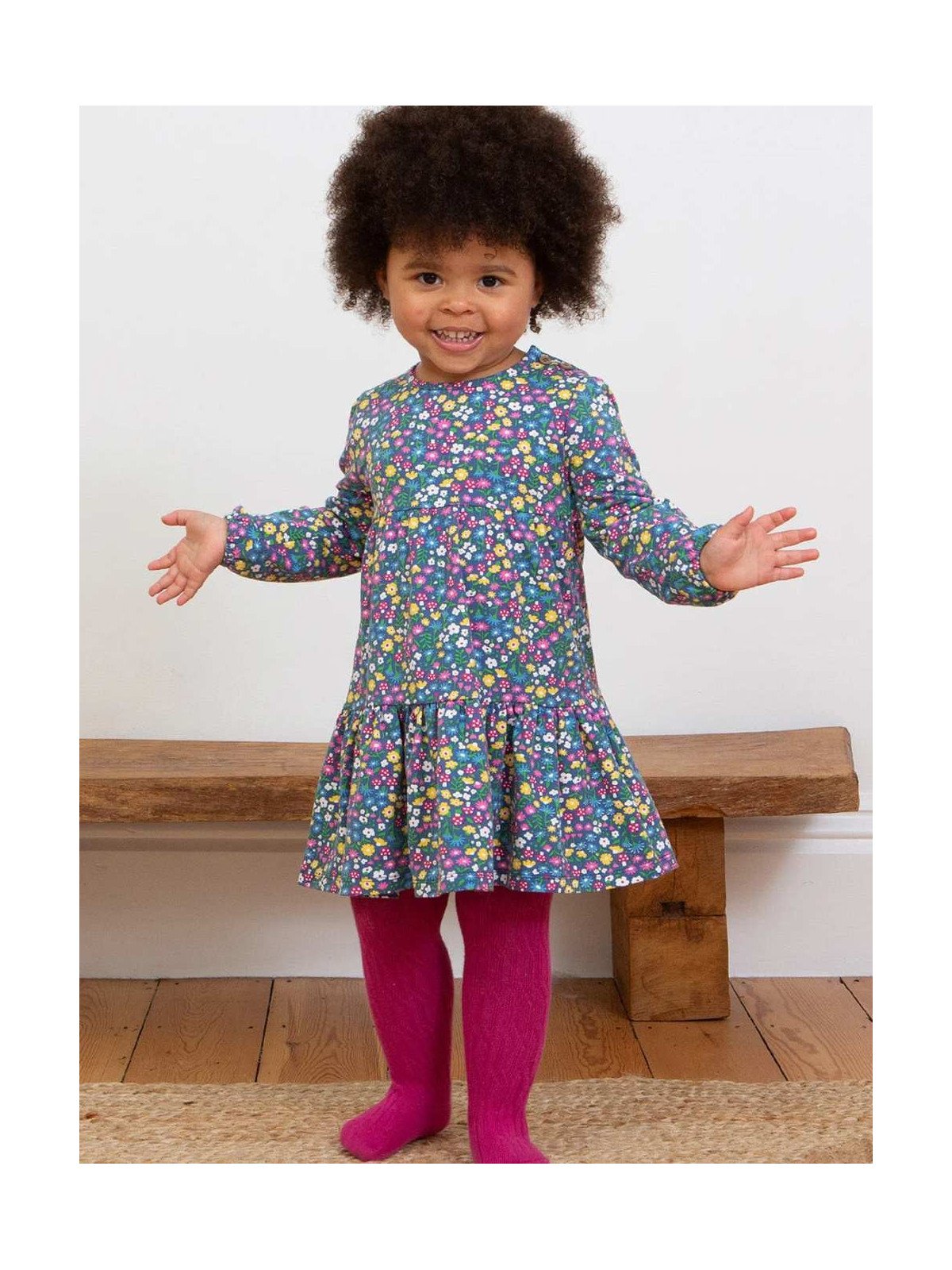 kite kids - Bio Kinder Jersey Kleid mit Blumen und Pilzen-Allover