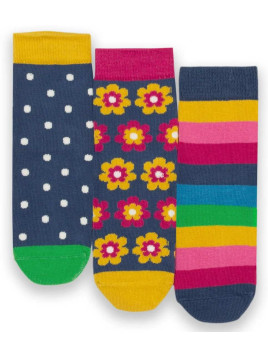 kite kids - Bio Kinder Strümpfe 3er Pack mit Blumen/Punkten/Streifen-Motiv