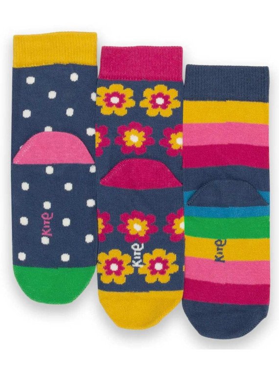 kite kids - Bio Kinder Strümpfe 3er Pack mit Blumen/Punkten/Streifen-Motiv