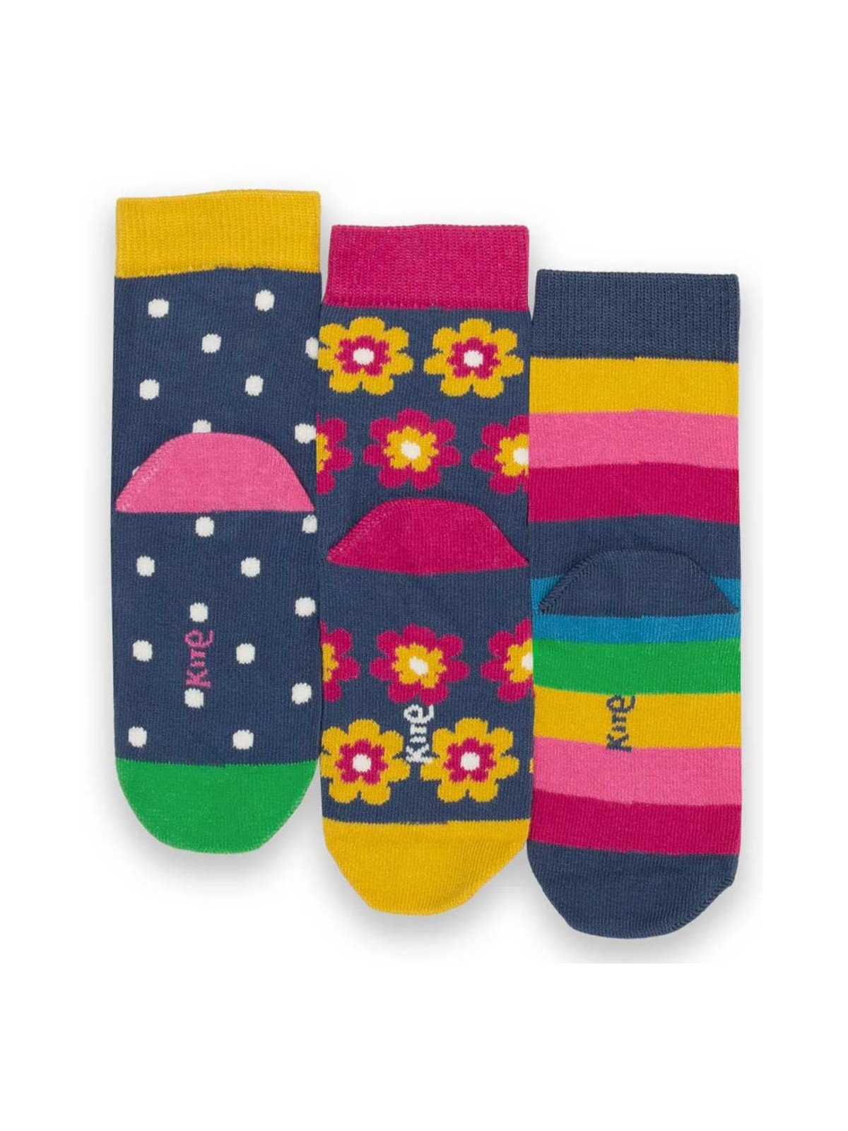 kite kids - Bio Kinder Strümpfe 3er Pack mit Blumen/Punkten/Streifen-Motiv
