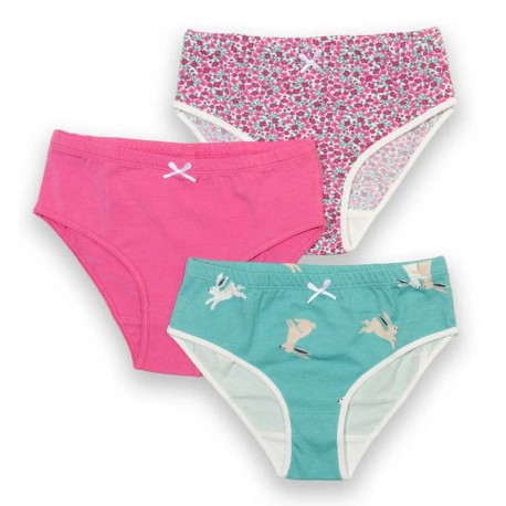 kite kids - Bio Kinder Slips 3er Pack mit Blumen/Hasen/Uni-Motiven