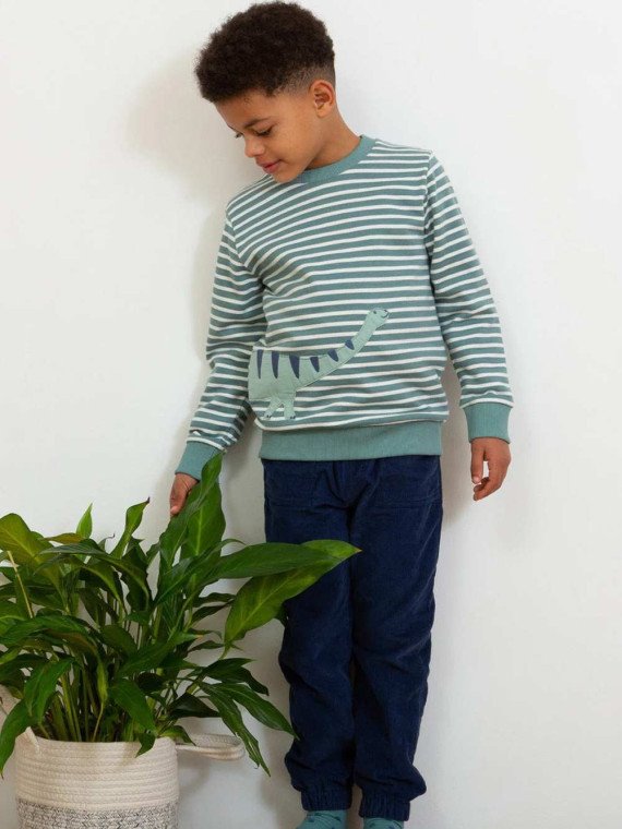 kite kids - Bio Kinder Sweatshirt mit Dinosaurier-Applikation und Streifen