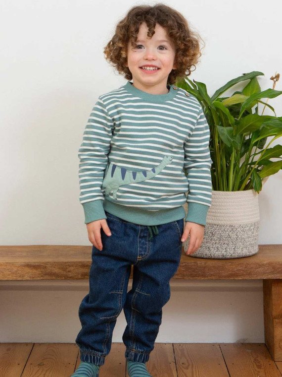 kite kids - Bio Kinder Sweatshirt mit Dinosaurier-Applikation und Streifen