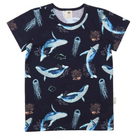 Walkiddy - Bio Kinder T-Shirt mit Wal-Allover, dunkelblau