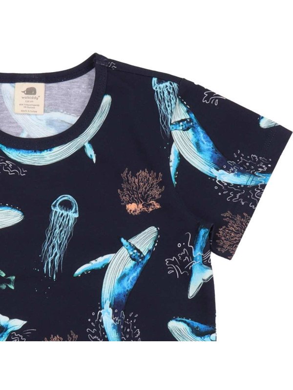 Walkiddy - Bio Kinder T-Shirt mit Wal-Allover, dunkelblau