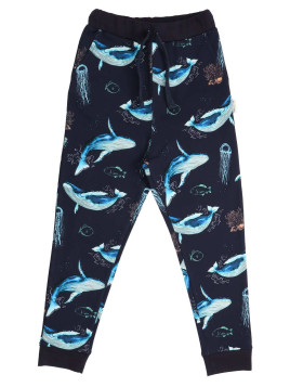 Walkiddy - Bio Kinder Sweathose mit Wal-Allover, dunkelblau
