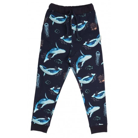 Walkiddy - Bio Kinder Sweathose mit Wal-Allover, dunkelblau