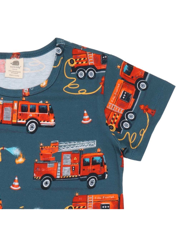 Walkiddy - Bio Kinder T-Shirt mit Feuerwehr-Allover