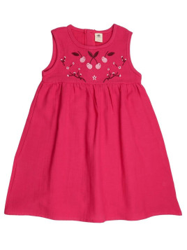 Walkiddy - Bio Kinder Musselin Kleid "Cherries" mit Kirsch-Stickerei