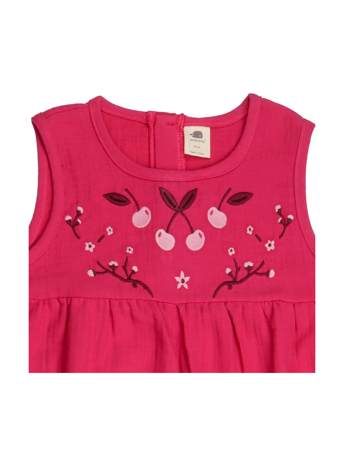 Walkiddy - Bio Kinder Musselin Kleid "Cherries" mit Kirsch-Stickerei