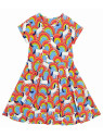 frugi - Bio Kinder Jersey Kleid kurzarm "Spring" mit Regenbogen/Pferde-Allover